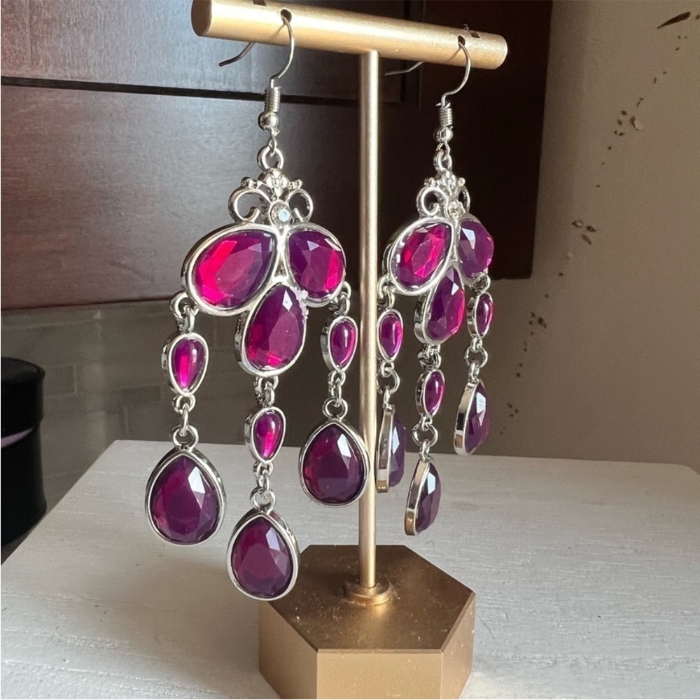 Vintage Purple and Pink Chandelier Earrings - Picture 3 of 5